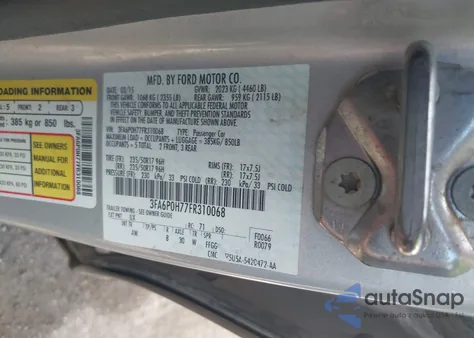 2015 Ford Fusion Se z USA, uszkodzony, nr VIN 3FA6P0H77FR310068